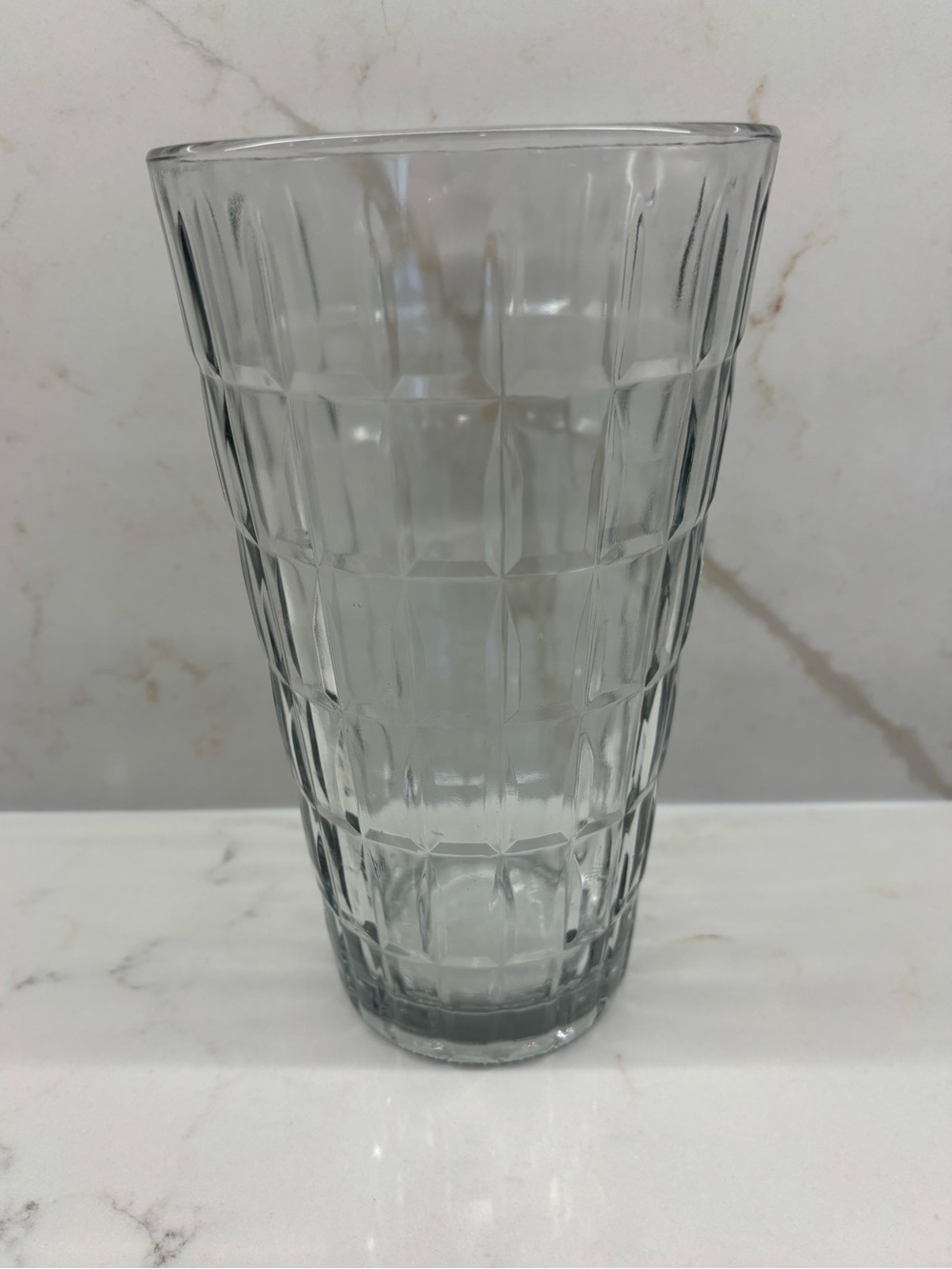 Vintage Syndicate MCM TARTAN Clear Heavy Pressed Glass 9" Cut Flower Vase USA